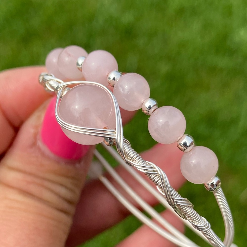 Rose quartz double bangle